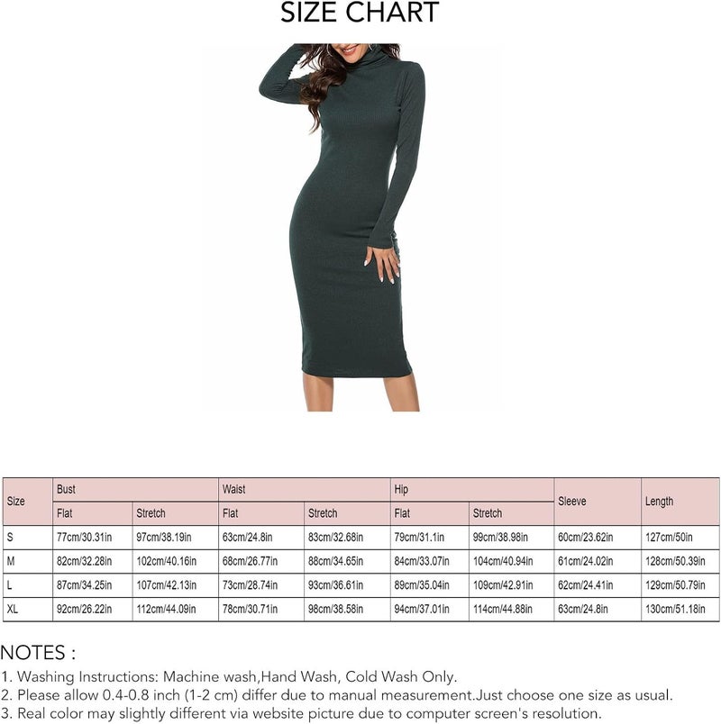 woobles Turtleneck Knit Sweater Stretch Dress, Solid Color Elastic Basic Turtleneck Ribbed Sweater Dress for Winter for Party Date M - Image 3